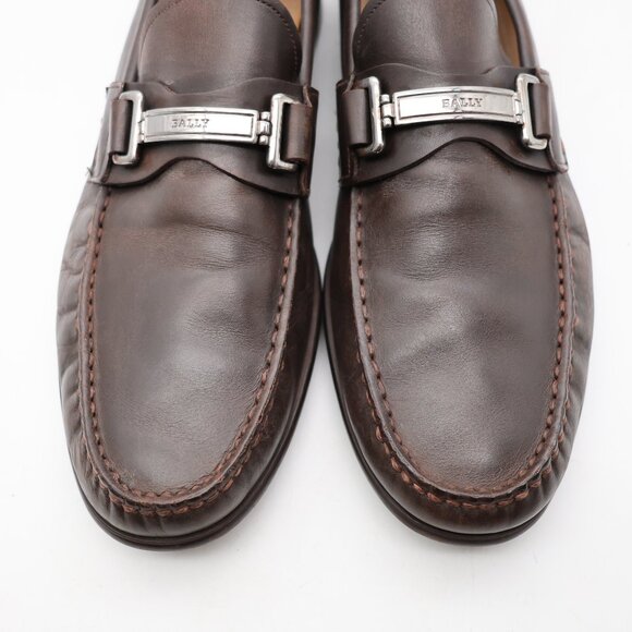 Bally Swiss Corton Men's Size 11 D Dark Brown Leather Silver Horse Bit Loafers - Picture 10 of 12